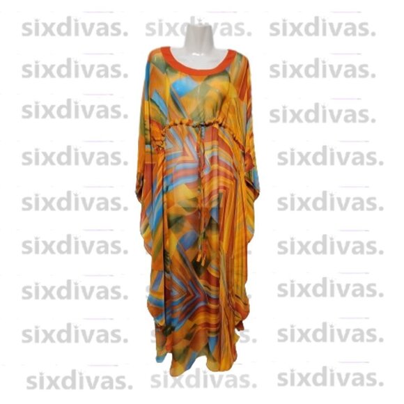 CUSTOM Made Silk Kaftan Multicolor Dress Caftan Tunic Silk Cover Up Silk Gown - Picture 2 of 14
